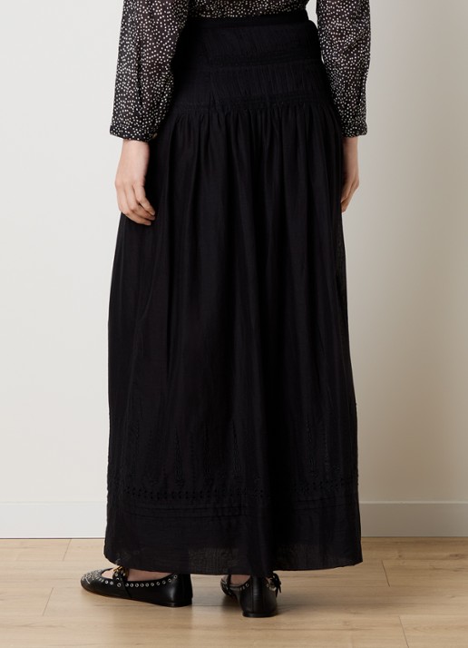 Isabel Marant Loraine maxi rok met borduring en volant - achterkant 3 zwart