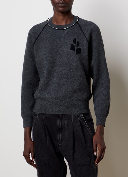 Isabel Marant Loriby sweater in wolblend met logo - detail 4 antraciet