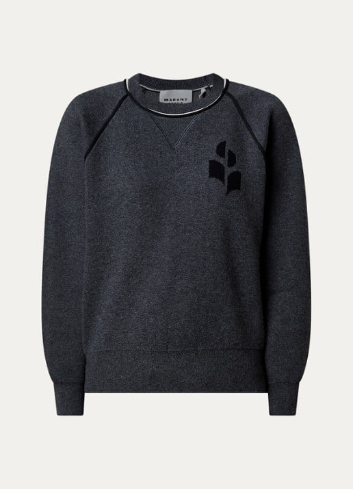 Isabel Marant Loriby sweater in wolblend met logo - voorkant antraciet