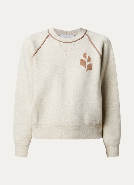 Isabel Marant Loriby sweater in wolblend met logo - voorkant 2 khaki