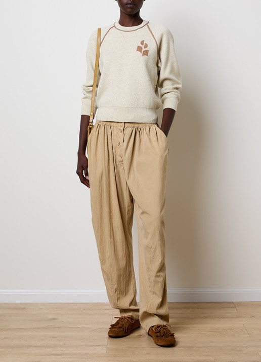 Isabel Marant Loriby sweater in wolblend met logo - voorkant 3 khaki