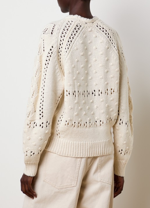 Isabel Marant Luce grofgebreide pullover in merino wolblend met opengewerkt dessin - achterkant 5 gebroken wit