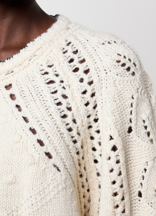 Isabel Marant Luce grofgebreide pullover in merino wolblend met opengewerkt dessin - detail 2 gebroken wit