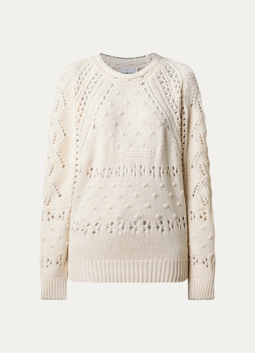 Isabel Marant Luce grofgebreide pullover in merino wolblend met opengewerkt dessin - voorkant 3 gebroken wit