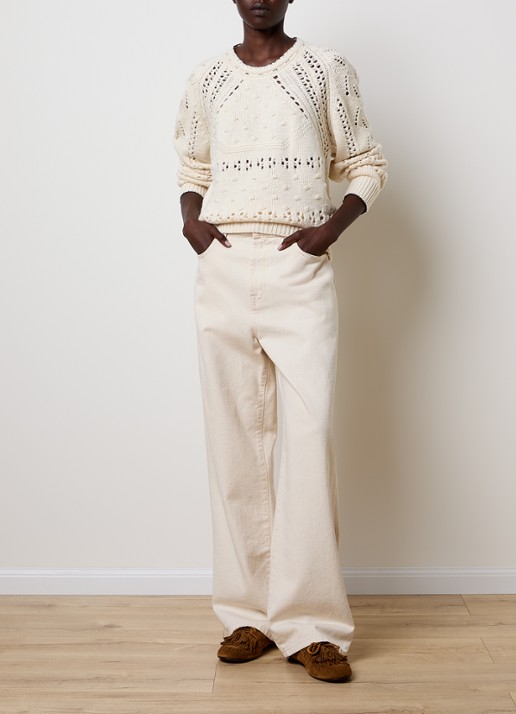 Isabel Marant Luce grofgebreide pullover in merino wolblend met opengewerkt dessin - voorkant 4 gebroken wit