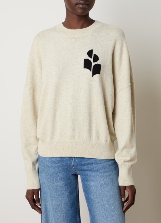 Isabel Marant Marisans fijngebreide pullover in wolblend met ingebreid logo  - detail gebroken wit