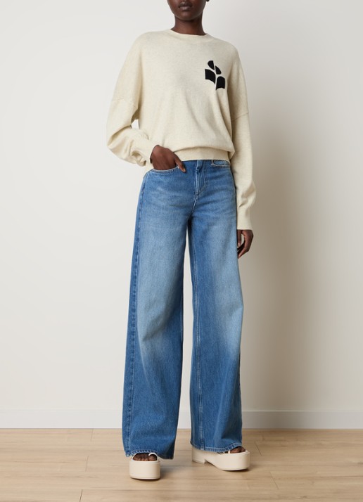 Isabel Marant Marisans fijngebreide pullover in wolblend met ingebreid logo  - voorkant 4 gebroken wit