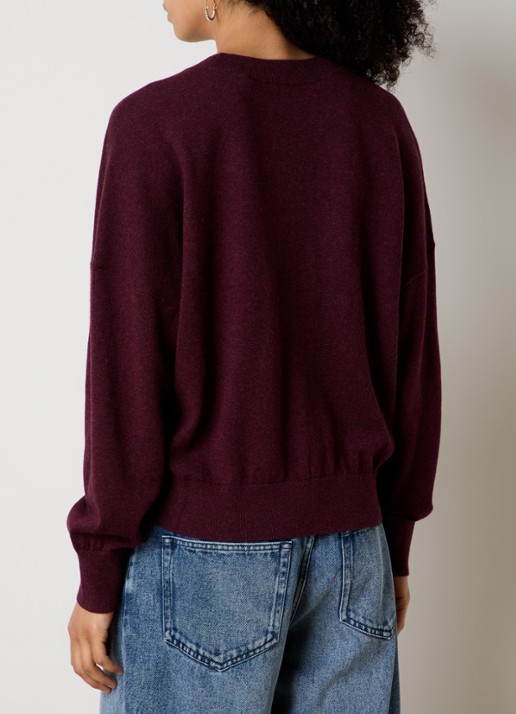 Isabel Marant Marisans fijngebreide pullover in wolblend met ingebreid logo  - achterkant 5 aubergine