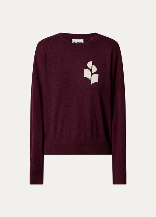 Isabel Marant Marisans fijngebreide pullover in wolblend met ingebreid logo  - voorkant 3 aubergine