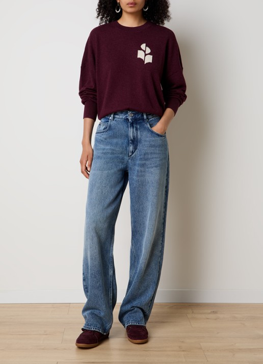 Isabel Marant Marisans fijngebreide pullover in wolblend met ingebreid logo  - voorkant 4 aubergine