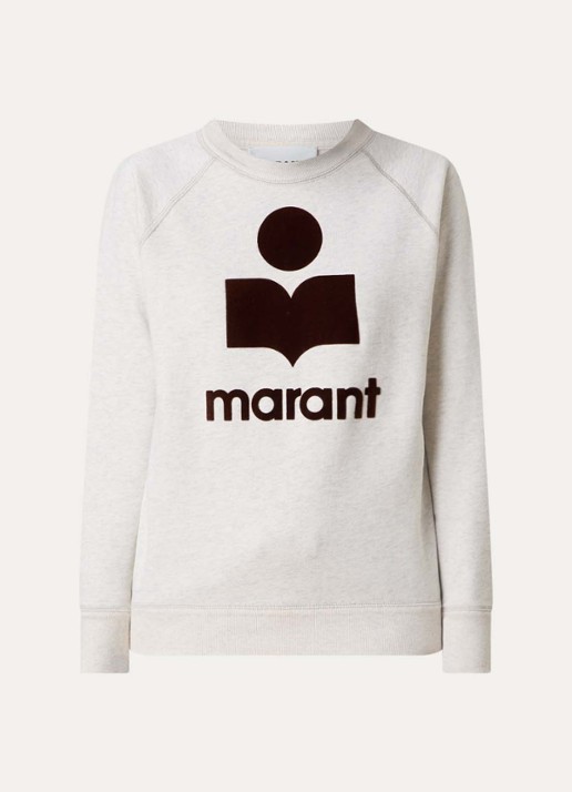 Isabel Marant Milly sweater met gemêleerd dessin en flock logoprint - voorkant 3 grijsmele