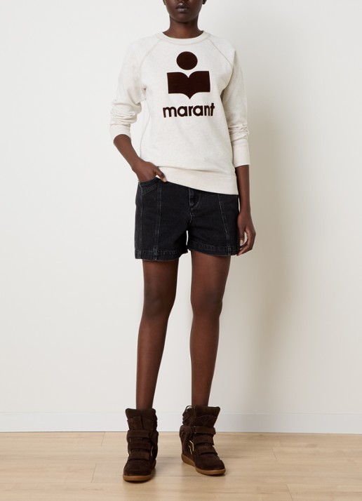 Isabel Marant Milly sweater met gemêleerd dessin en flock logoprint - voorkant 4 grijsmele
