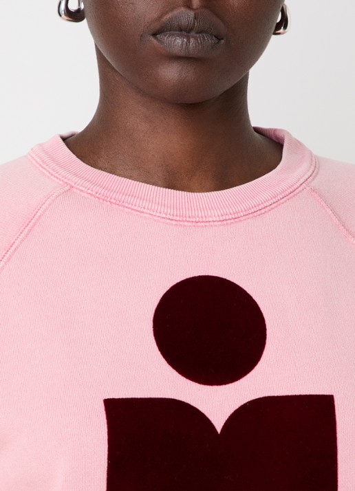 Isabel Marant Milly sweater met gemêleerd dessin en flock logoprint - detail 2 zalmroze