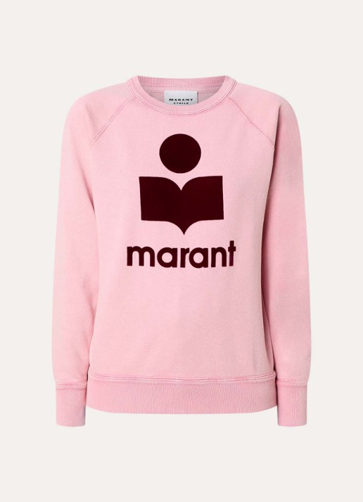Isabel Marant Milly sweater met gemêleerd dessin en flock logoprint - voorkant 3 zalmroze