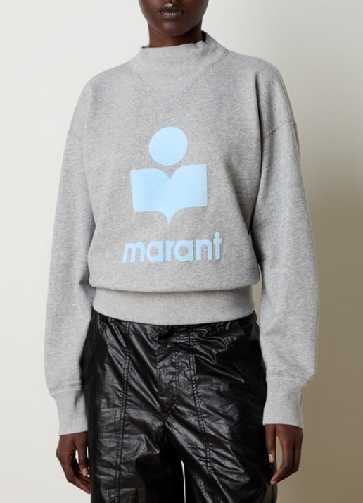 Isabel Marant Moby sweater in  katoenblend met flock logoprint - detail 3 grijs