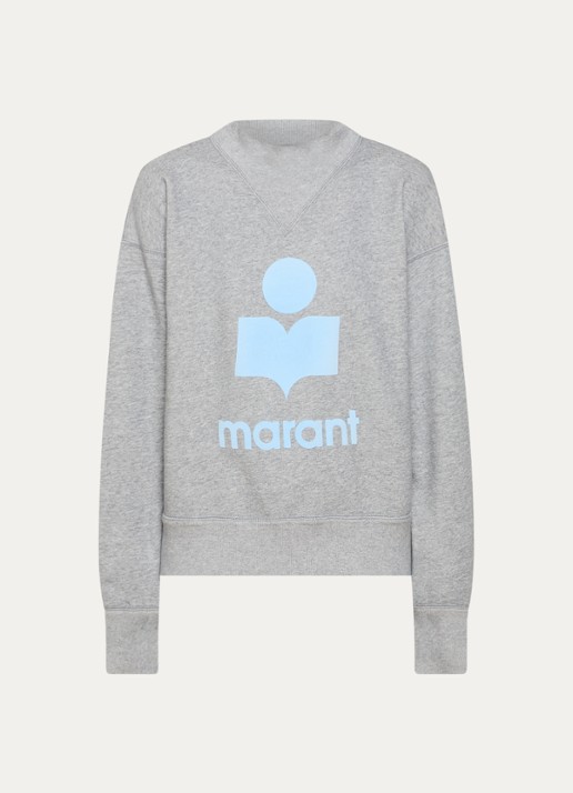 Isabel Marant Moby sweater in  katoenblend met flock logoprint - voorkant grijs