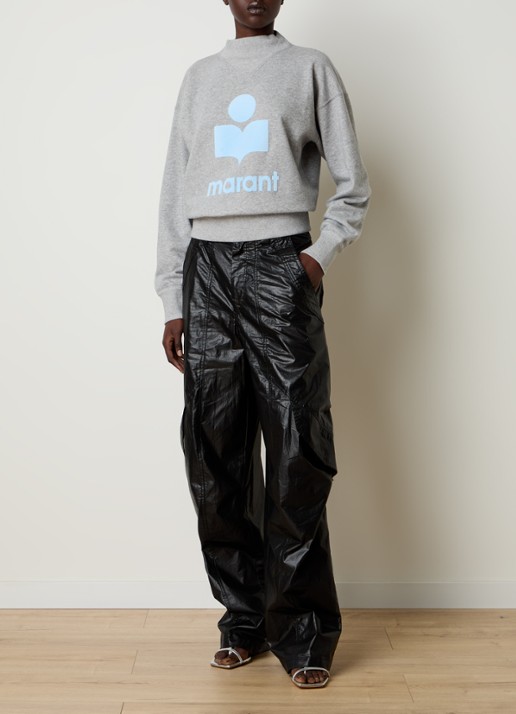 Isabel Marant Moby sweater in  katoenblend met flock logoprint - voorkant 2 grijs