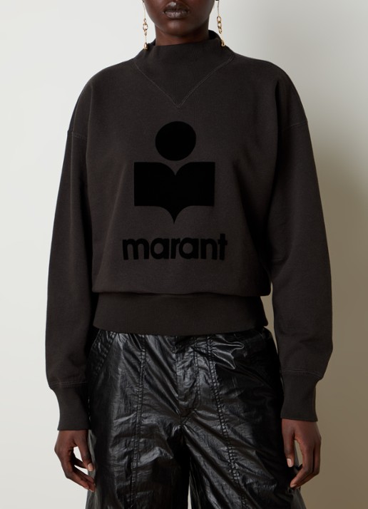 Isabel Marant Moby sweater met flock logoprint en opstaande kraag - detail 4 antraciet
