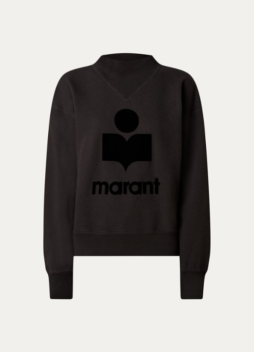 Isabel Marant Moby sweater met flock logoprint en opstaande kraag - voorkant 2 antraciet
