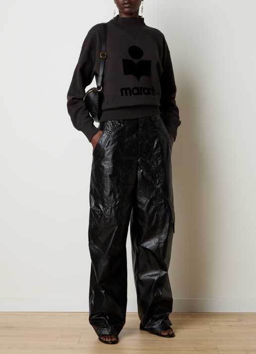 Isabel Marant Moby sweater met flock logoprint en opstaande kraag - voorkant 3 antraciet