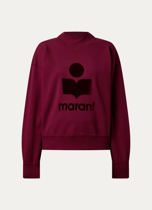 Isabel Marant Moby sweater met flock logoprint en opstaande kraag - voorkant bordeauxrood