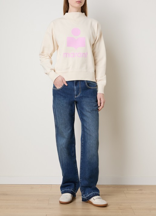 Isabel Marant Moby sweater met flock logoprint en opstaande kraag - voorkant 2 creme
