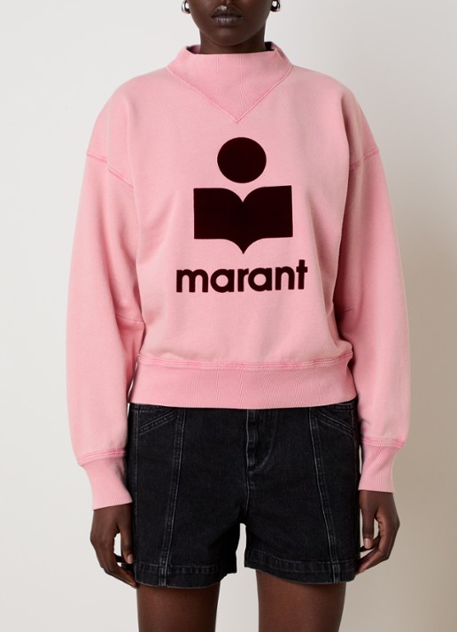 Isabel Marant Moby sweater met flock logoprint en opstaande kraag - detail 3 zalmroze