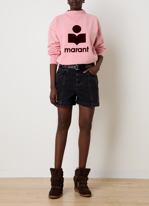 Isabel Marant Moby sweater met flock logoprint en opstaande kraag - voorkant 2 zalmroze