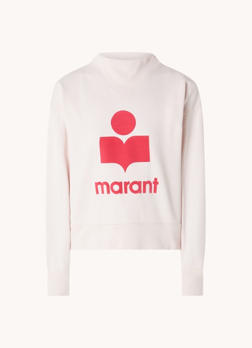 Isabel Marant Moby sweater met flock logoprint  - voorkant lichtroze