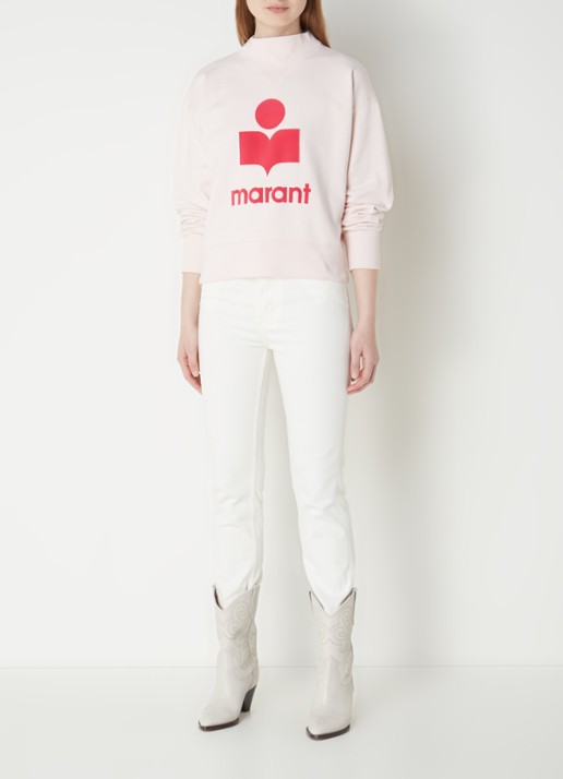 Isabel Marant Moby sweater met flock logoprint  - voorkant 2 lichtroze