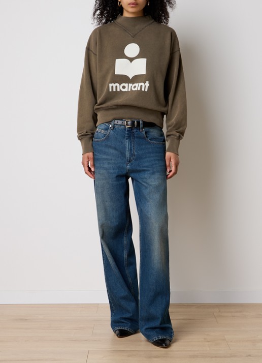 Isabel Marant Moby sweater met flock logoprint  - voorkant 2 khaki