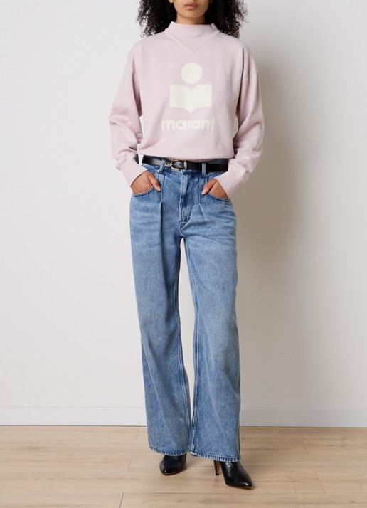 Isabel Marant Moby sweater met flock logoprint  - voorkant 4 lichtroze
