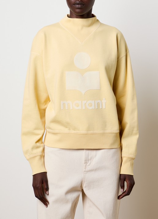 Isabel Marant Moby sweater met opstaande kraag en flock logoprint - detail 4 lichtgeel