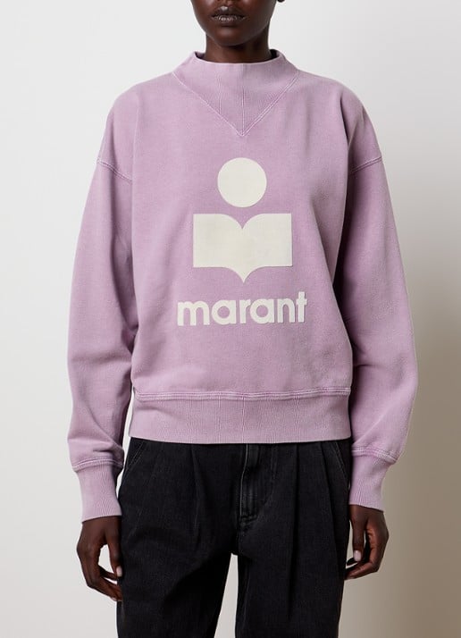 Isabel Marant Moby sweater met opstaande kraag en flock logoprint - detail 2 oudroze