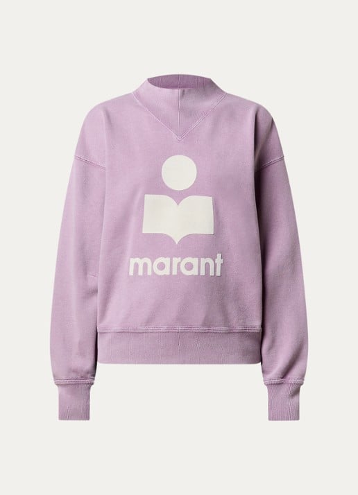Isabel Marant Moby sweater met opstaande kraag en flock logoprint - voorkant 4 oudroze