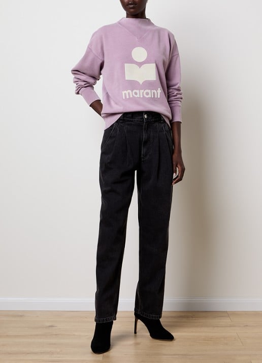 Isabel Marant Moby sweater met opstaande kraag en flock logoprint - voorkant 5 oudroze