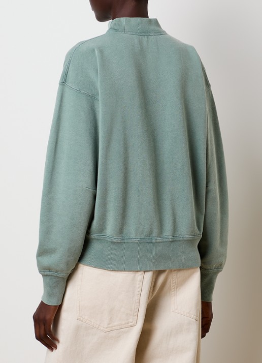 Isabel Marant Moby sweater met opstaande kraag en flock logoprint - achterkant lindegroen