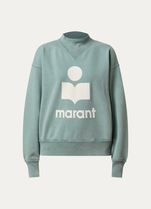 Isabel Marant Moby sweater met opstaande kraag en flock logoprint - voorkant 4 lindegroen