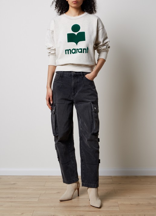 Isabel Marant Mobyli sweater met flock logoprint - voorkant 4 grijsmele