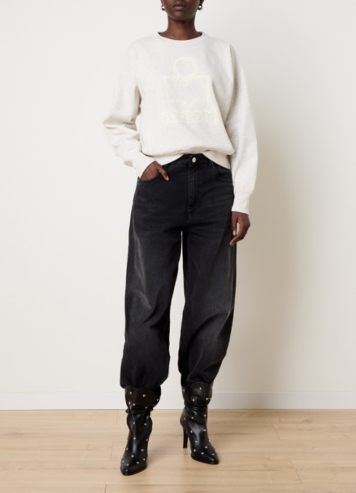 Isabel Marant Mobyli sweater met flock logoprint - voorkant 3 creme