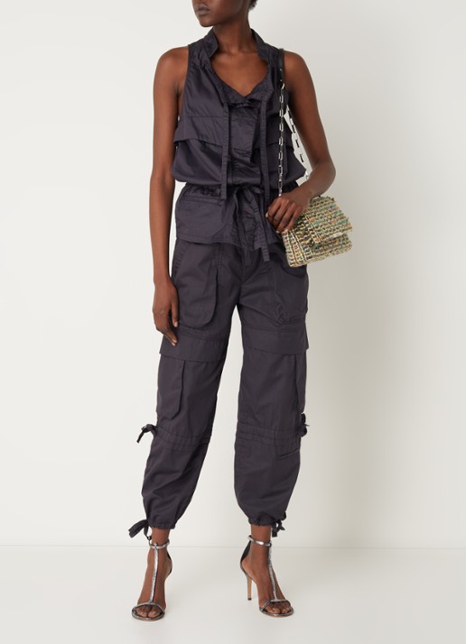 Isabel Marant Nadea mouwloze blouse met strikceintuur en koorddetail  - voorkant 5 antraciet