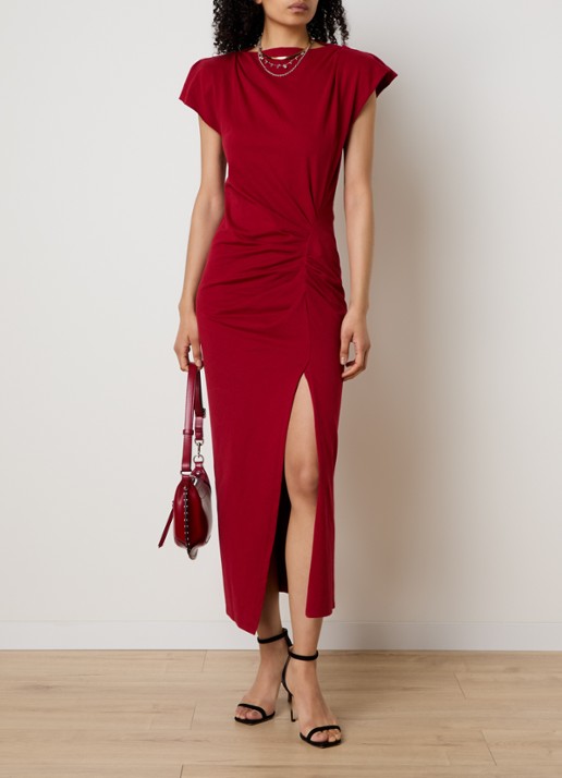 Isabel Marant Nadela maxi jurk met plooidetail en split - detail 4 cranberryrood