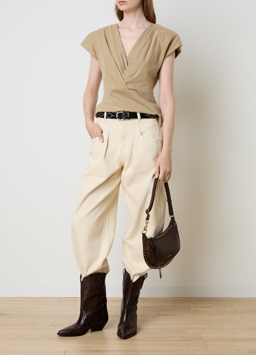Isabel Marant Nadrine top met schoudervulling en V-hals - voorkant 2 beige