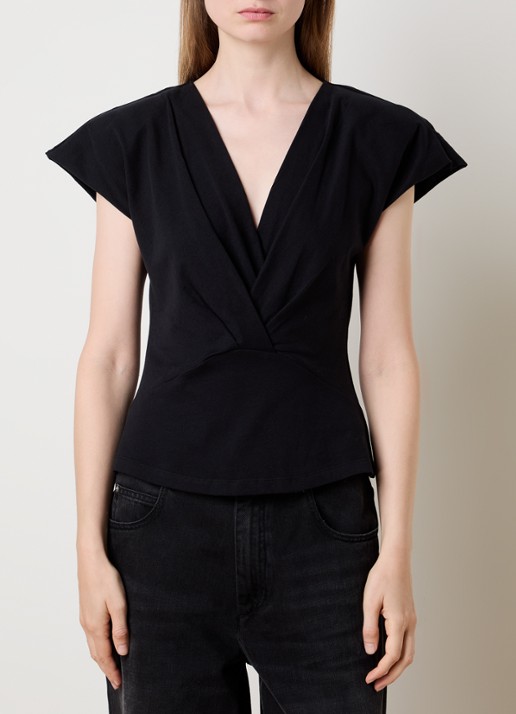 Isabel Marant Nadrine top met schoudervulling en V-hals - detail zwart