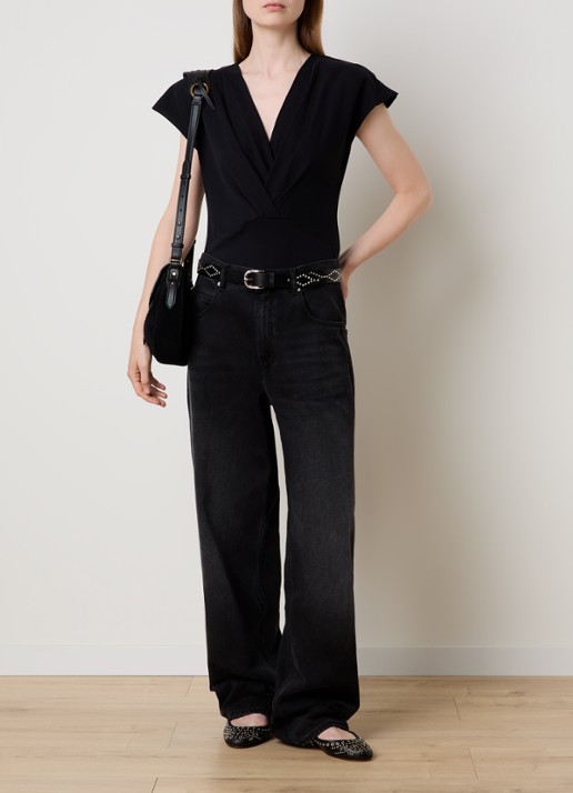 Isabel Marant Nadrine top met schoudervulling en V-hals - voorkant 4 zwart