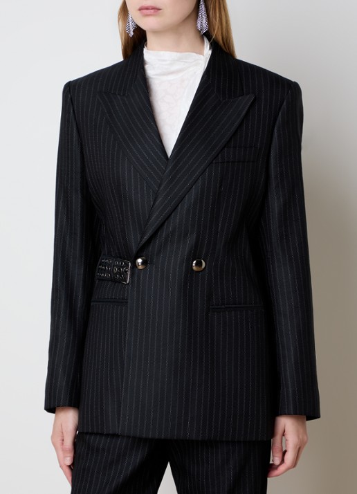 Isabel Marant Nahia double-breasted blazer in scheerwolblend met ceintuur - detail 4 zwart