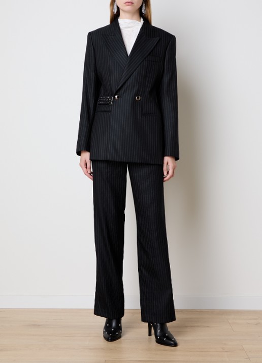 Isabel Marant Nahia double-breasted blazer in scheerwolblend met ceintuur - voorkant 3 zwart