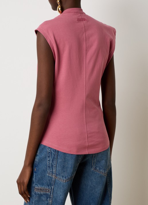 Isabel Marant Nayda T-shirt met asymmetrische hals  - achterkant 3 koraalroze
