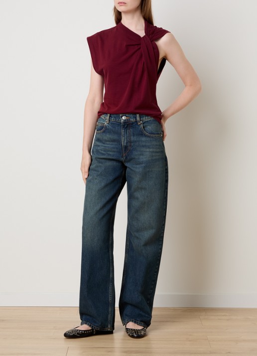 Isabel Marant Nayda top met knoopdetail - voorkant 2 cranberryrood