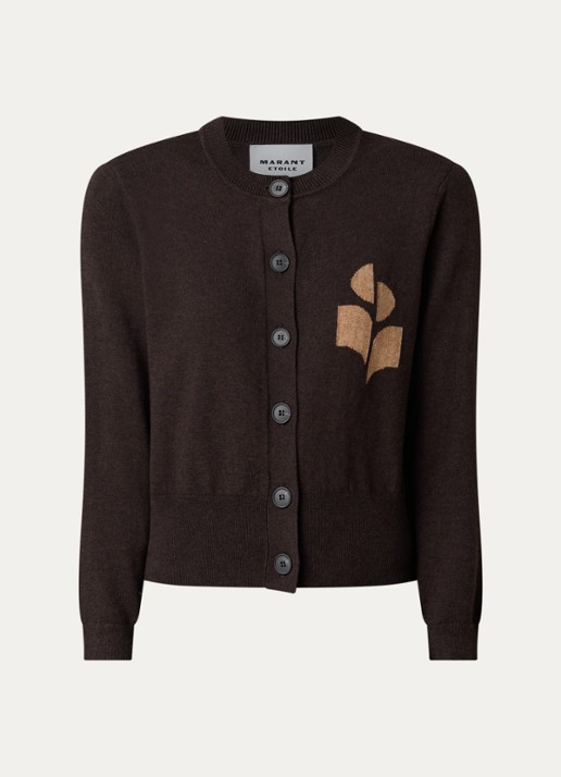Isabel Marant Newton fijngebreid vest in wolblend met logo - voorkant chocoladebruin